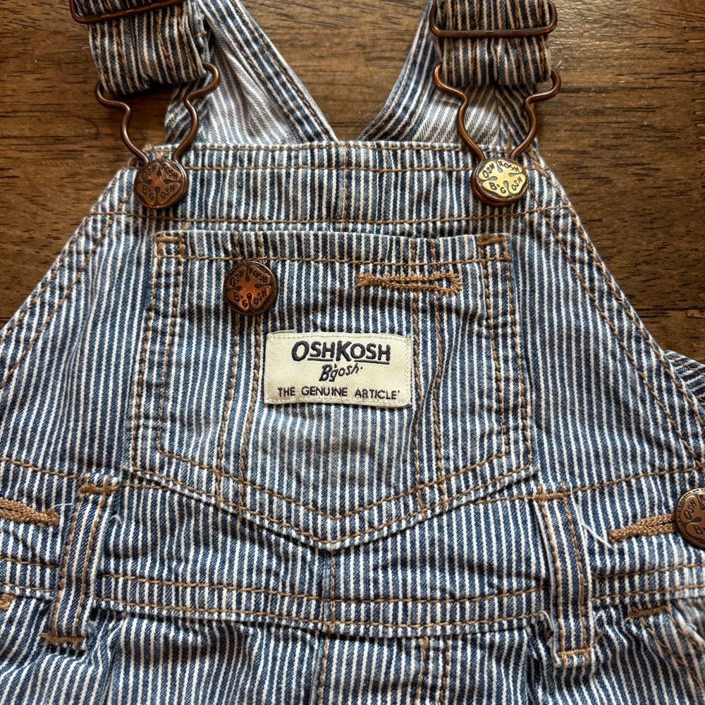Oshkosh B’gosh Overall Dress Infant 9 months Baby Striped Nautical Summer Beach - Picture 2 of 4